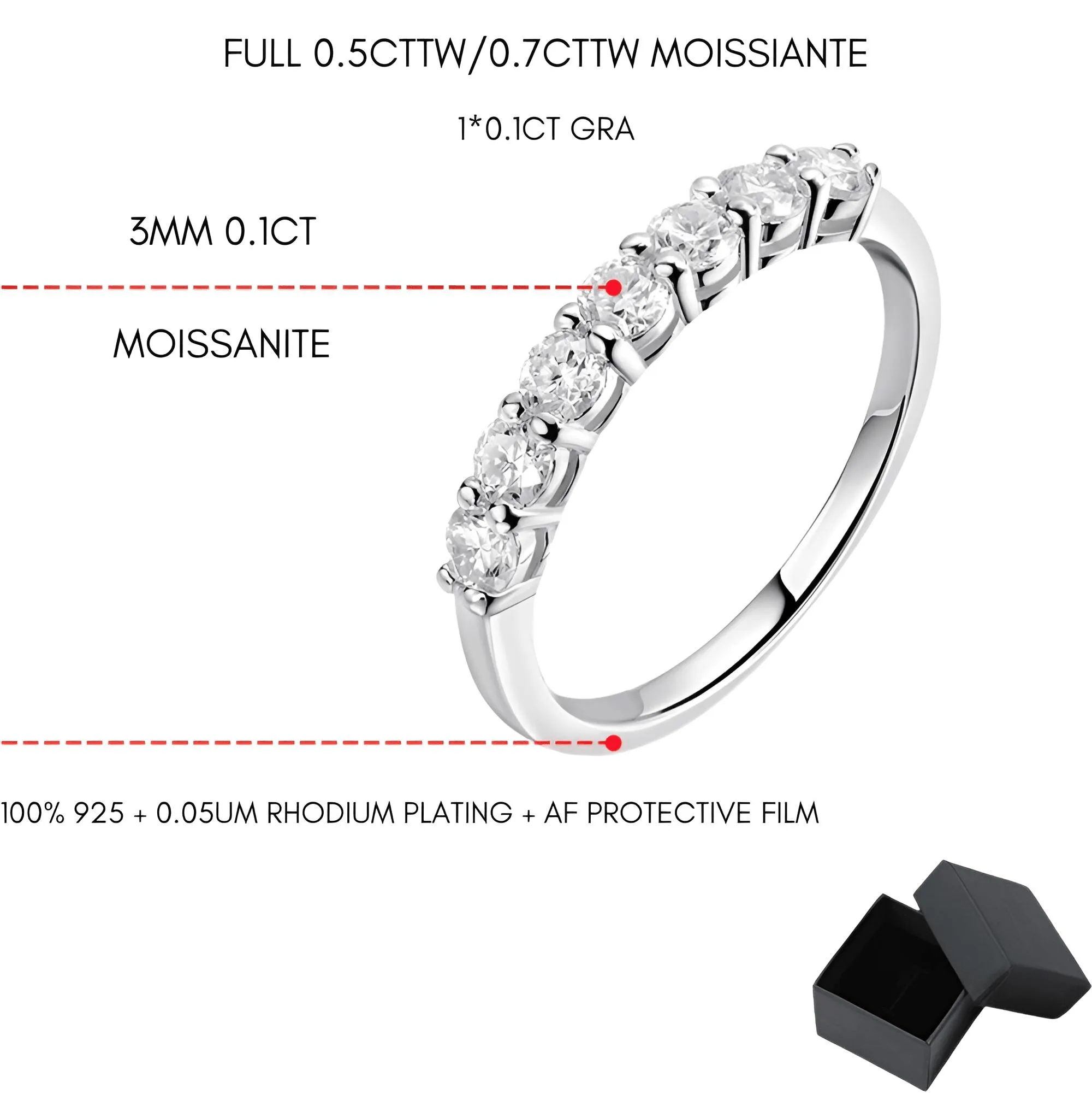 0.7CT Moissanite Stackable Rings S925 Silver Matching Wedding Diamonds Band White Gold Gift