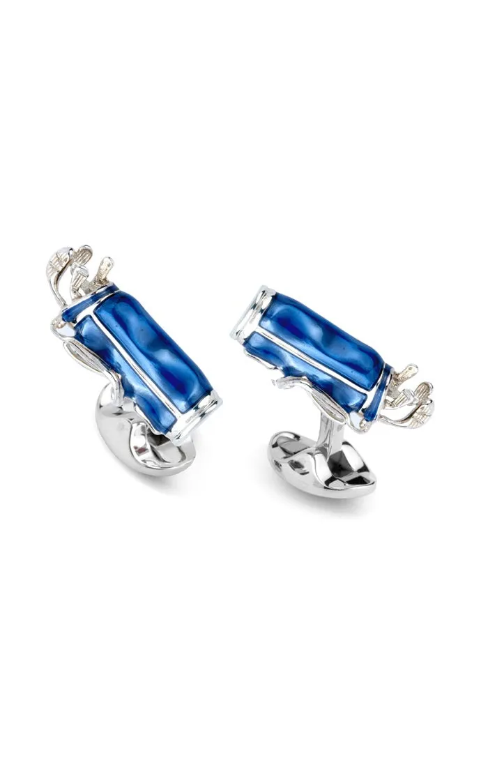 Blue Golf Bag Cufflinks, Sterling Silver