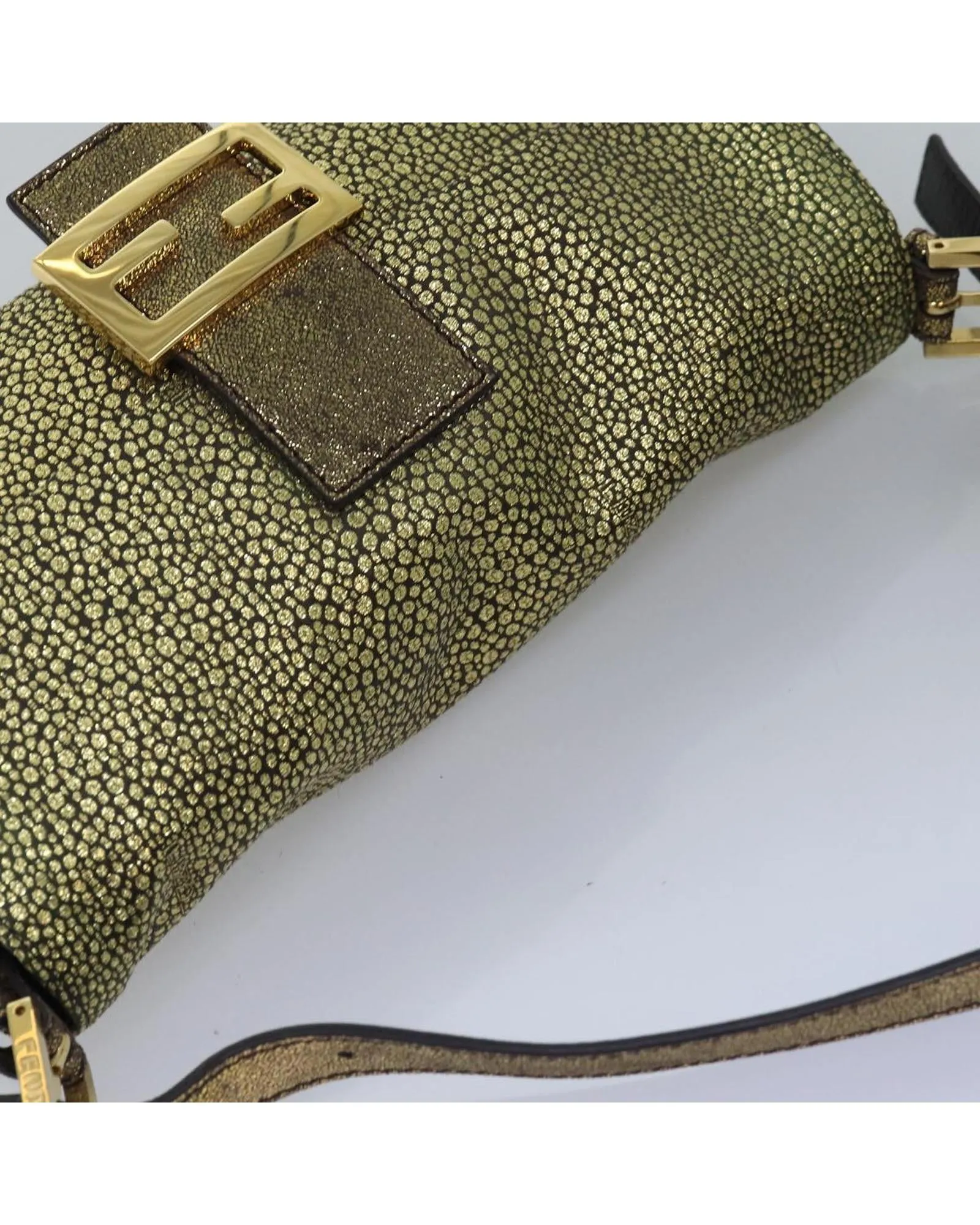 Canvas Mamma Baguette Shoulder Bag with Gold Tone Details