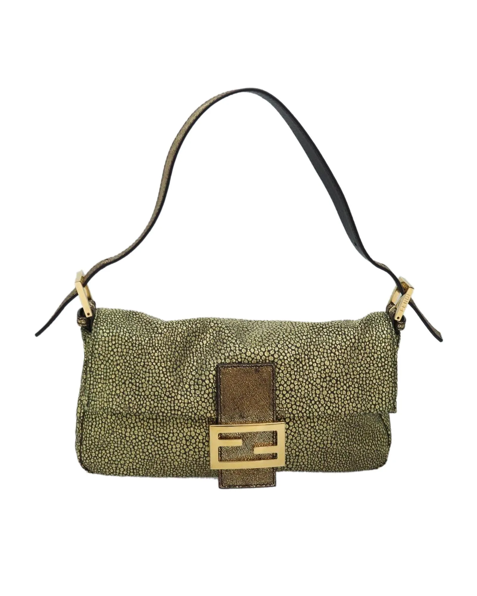 Canvas Mamma Baguette Shoulder Bag with Gold Tone Details