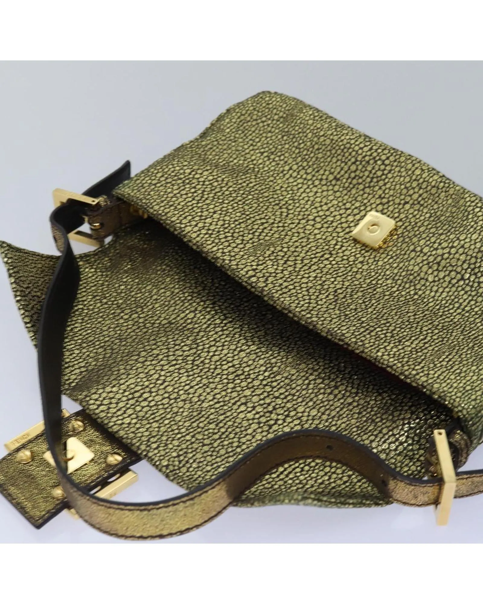 Canvas Mamma Baguette Shoulder Bag with Gold Tone Details