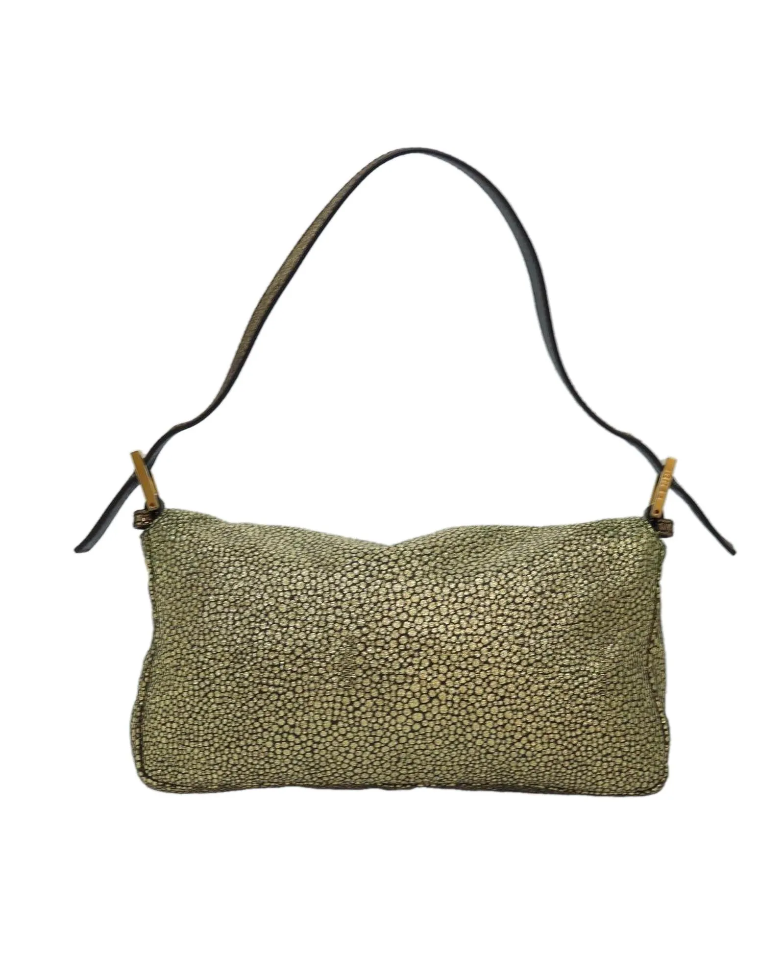 Canvas Mamma Baguette Shoulder Bag with Gold Tone Details