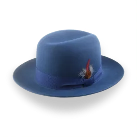 Casual Style Wide Brim Fedora for Men in Blue Fur Felt | The Tobin