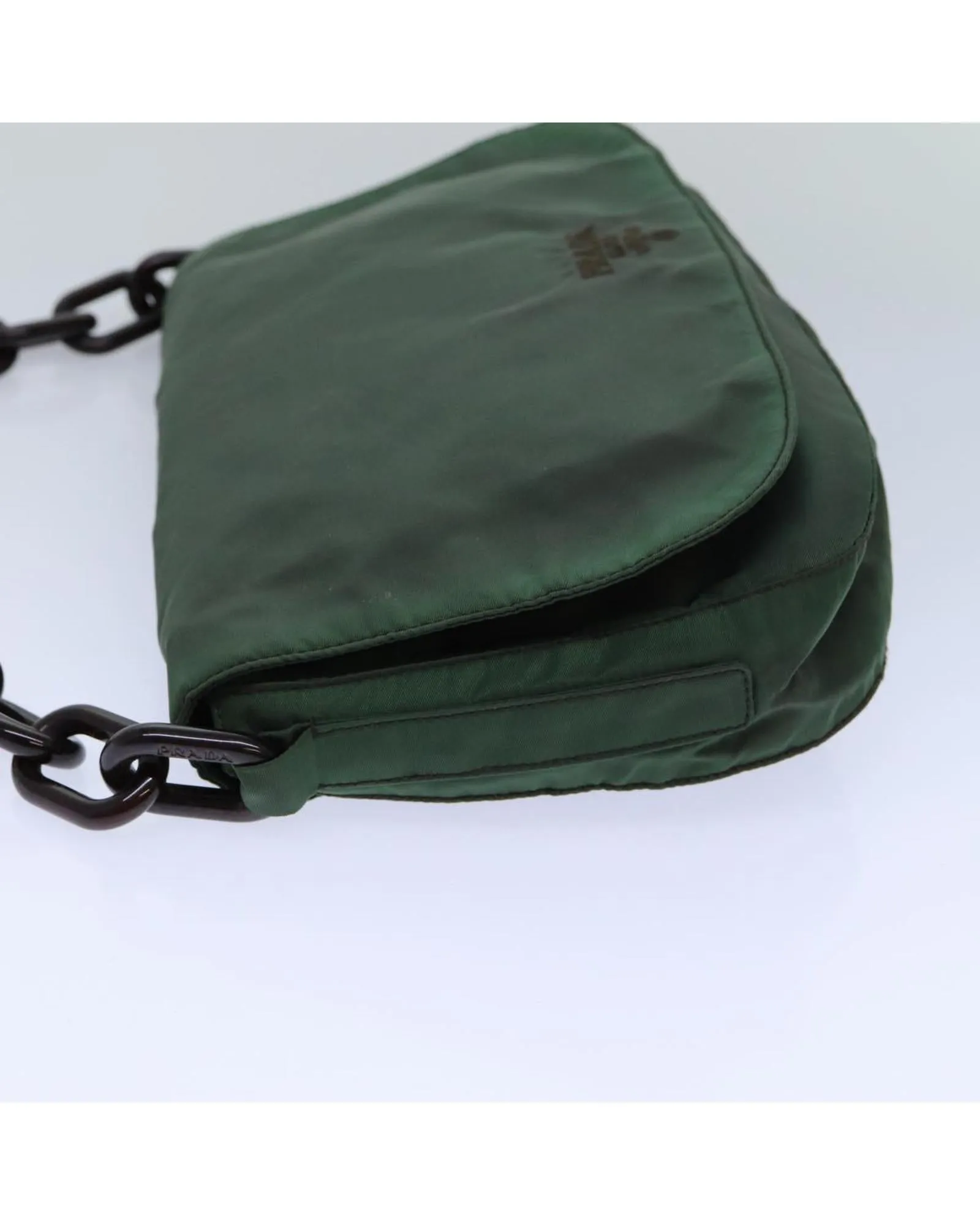 Chain Shoulder Bag in Nylon with Flap Closure