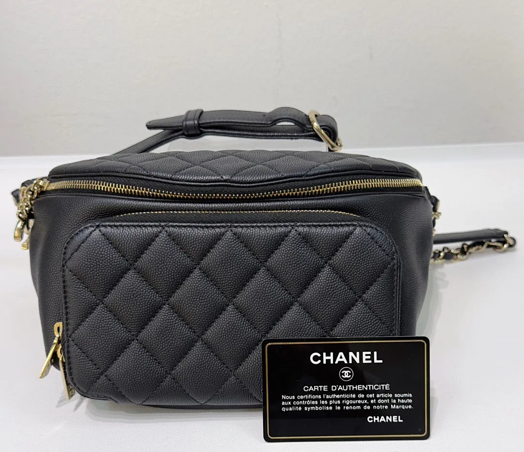 Chanel Black Quilted Caviar Leather Business Affinity Waist Belt Bag