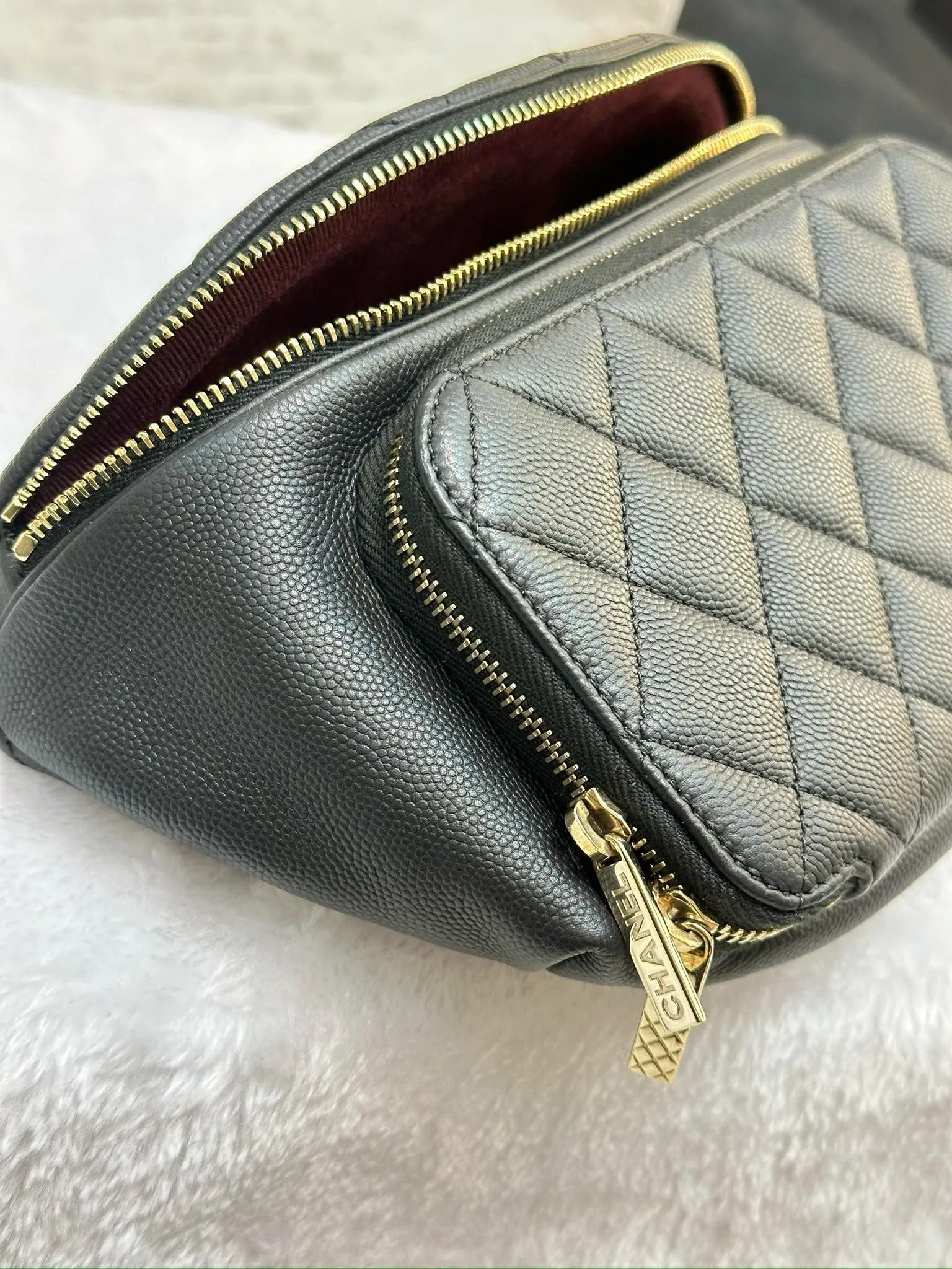 Chanel Black Quilted Caviar Leather Business Affinity Waist Belt Bag