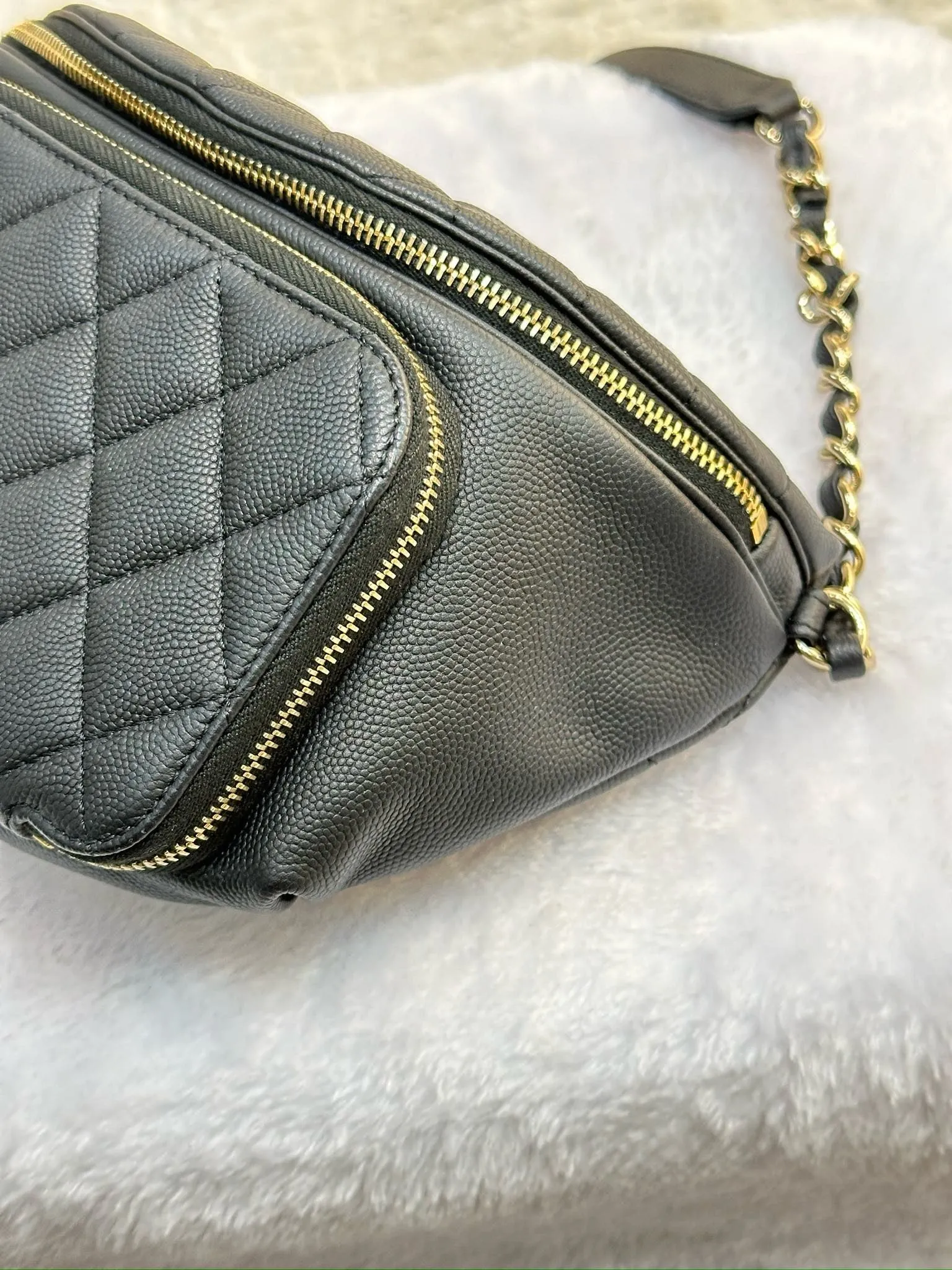 Chanel Black Quilted Caviar Leather Business Affinity Waist Belt Bag