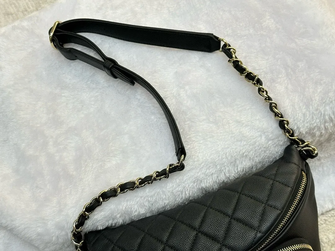 Chanel Black Quilted Caviar Leather Business Affinity Waist Belt Bag