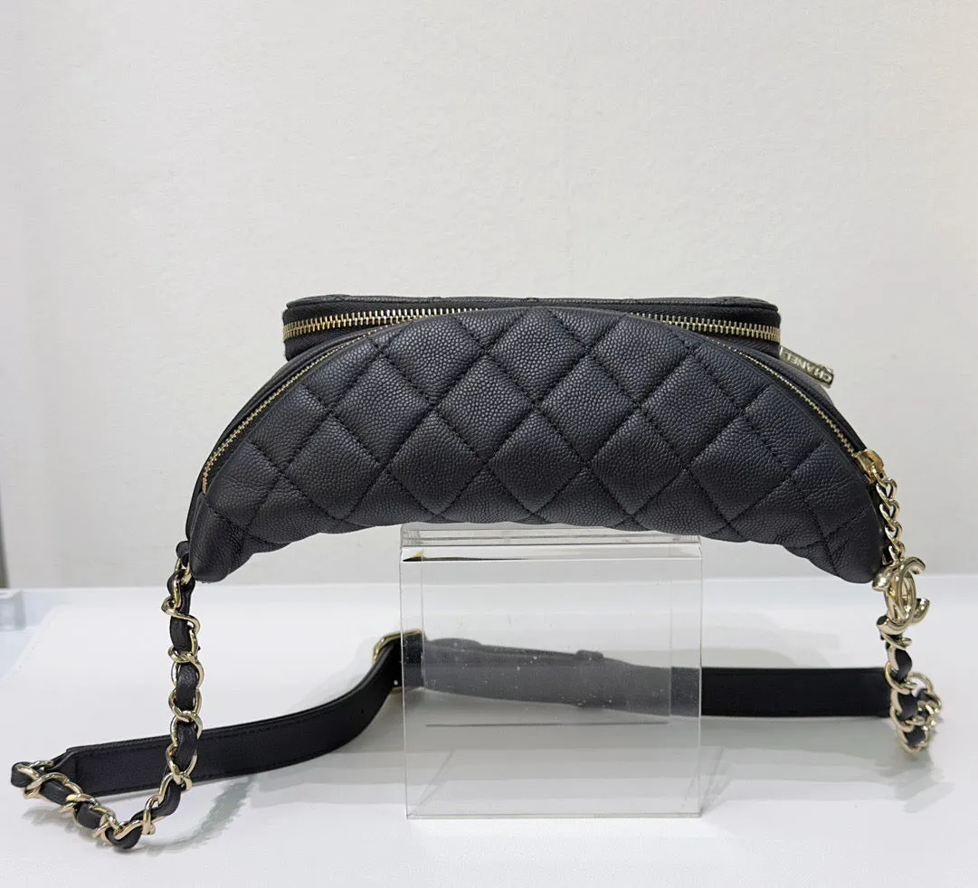 Chanel Black Quilted Caviar Leather Business Affinity Waist Belt Bag