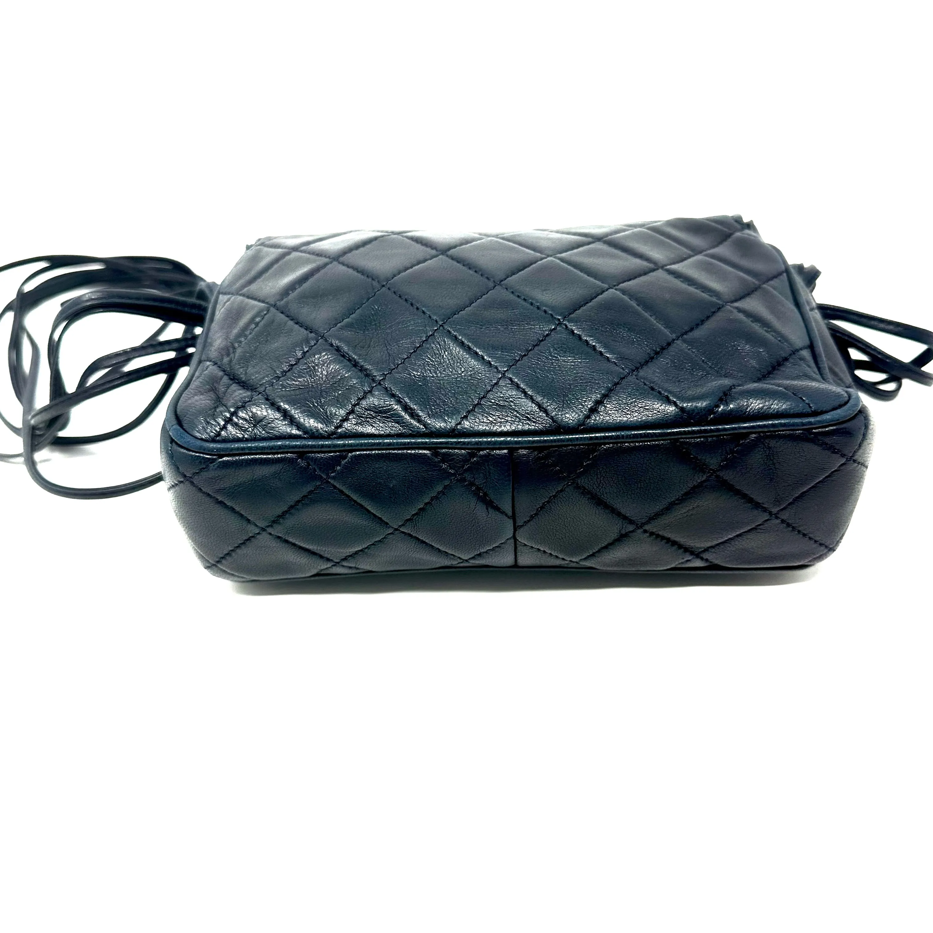 CHANEL Navy Vintage Quilted Flap Bag Multi Strand Shoulder Strap 70's