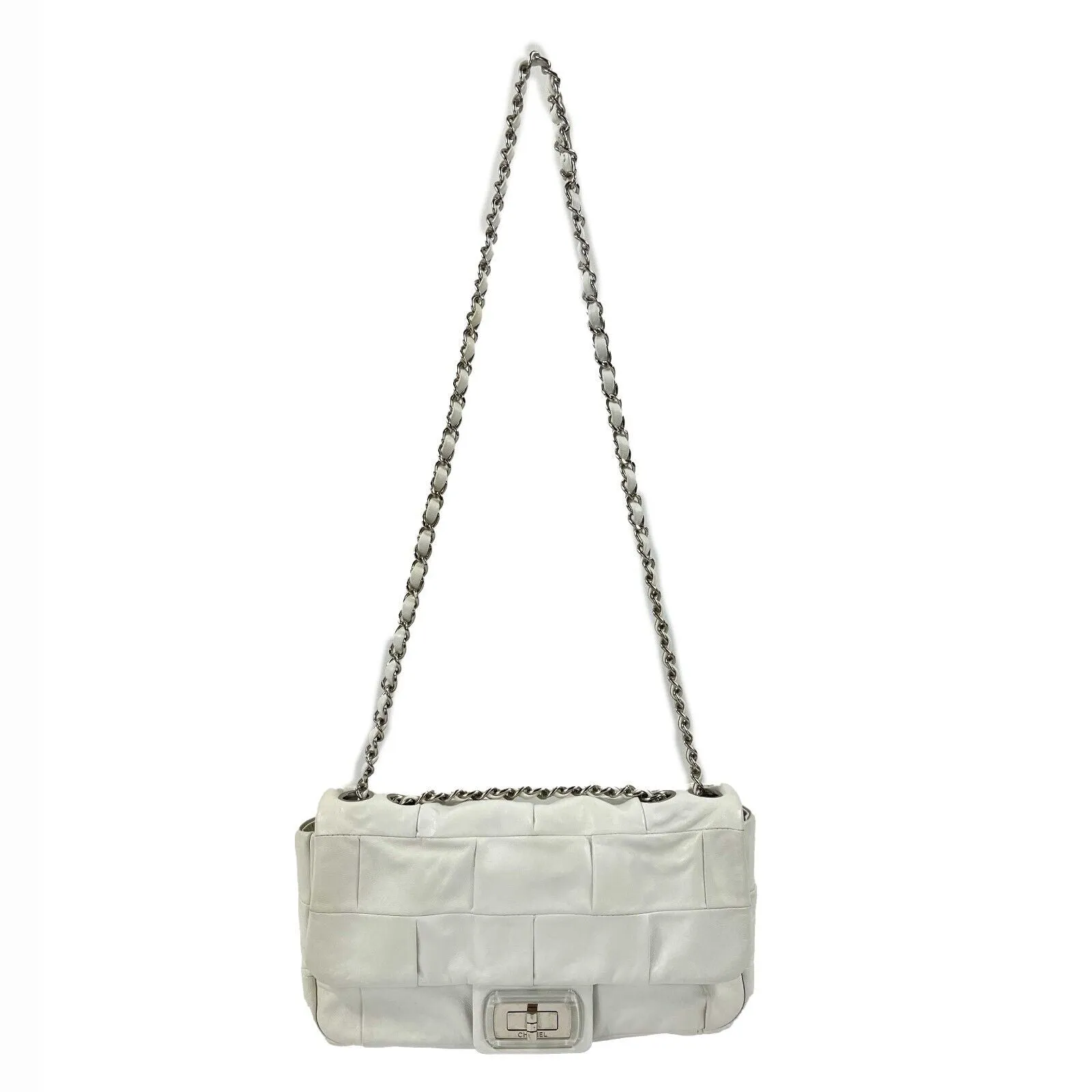 CHANEL - White Lambskin Medium Mademoiselle Lock - Igloo Flap Shoulder Bag