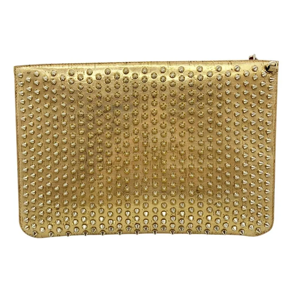 Christian Louboutin Crossbody Clutch Loubiclutch Studded Beige Leather Shoulder Bag