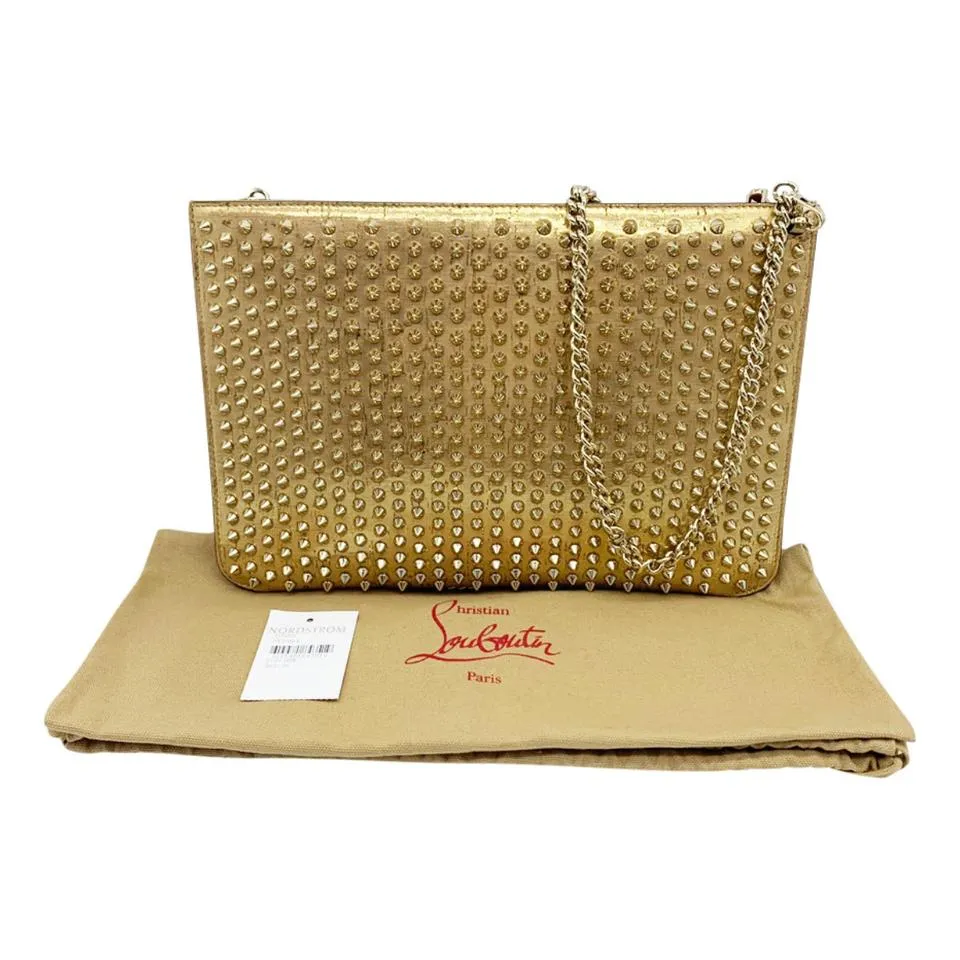 Christian Louboutin Crossbody Clutch Loubiclutch Studded Beige Leather Shoulder Bag