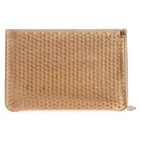 Christian Louboutin Crossbody Clutch Loubiclutch Studded Beige Leather Shoulder Bag