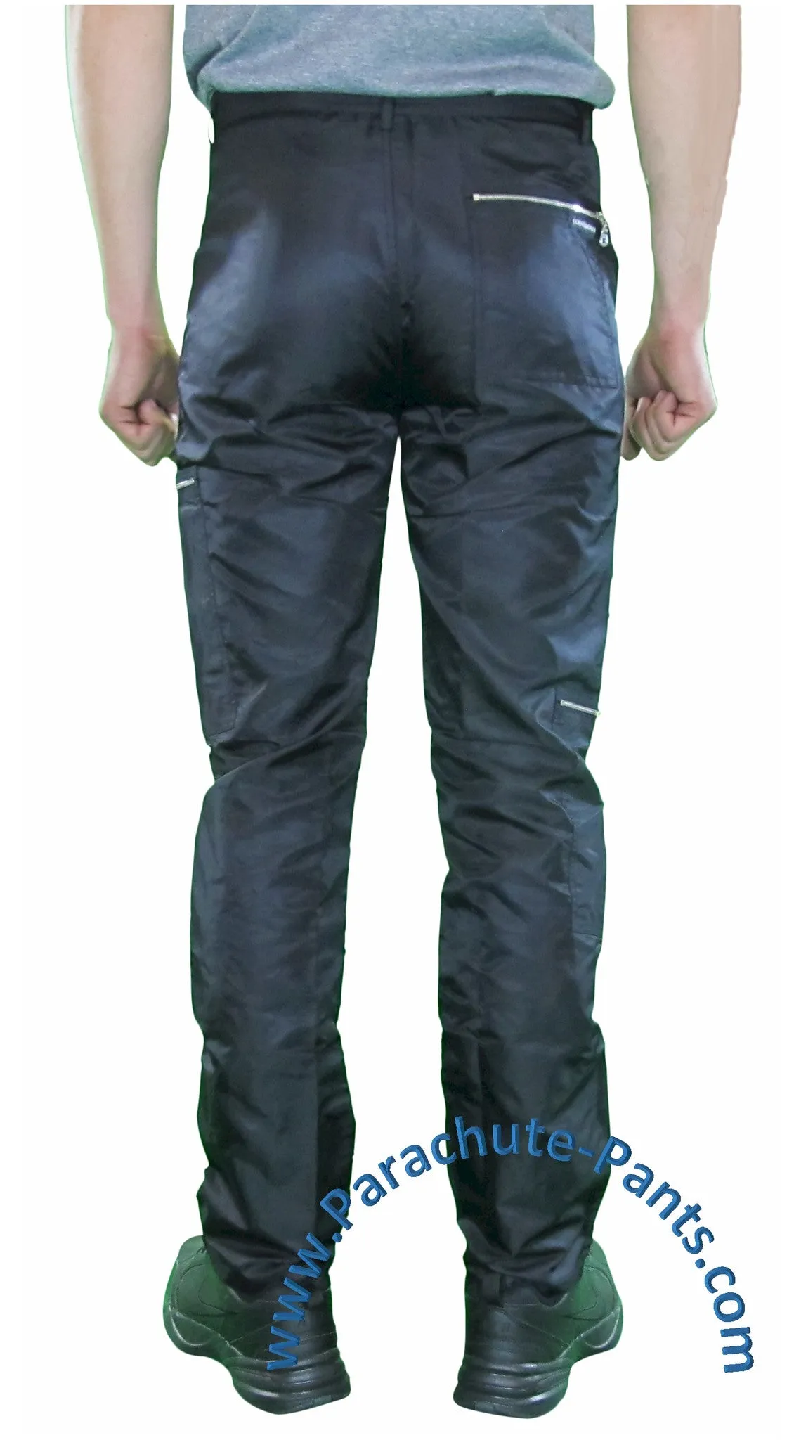 Countdown Black Classic Nylon Parachute Pants with Steel Zippers