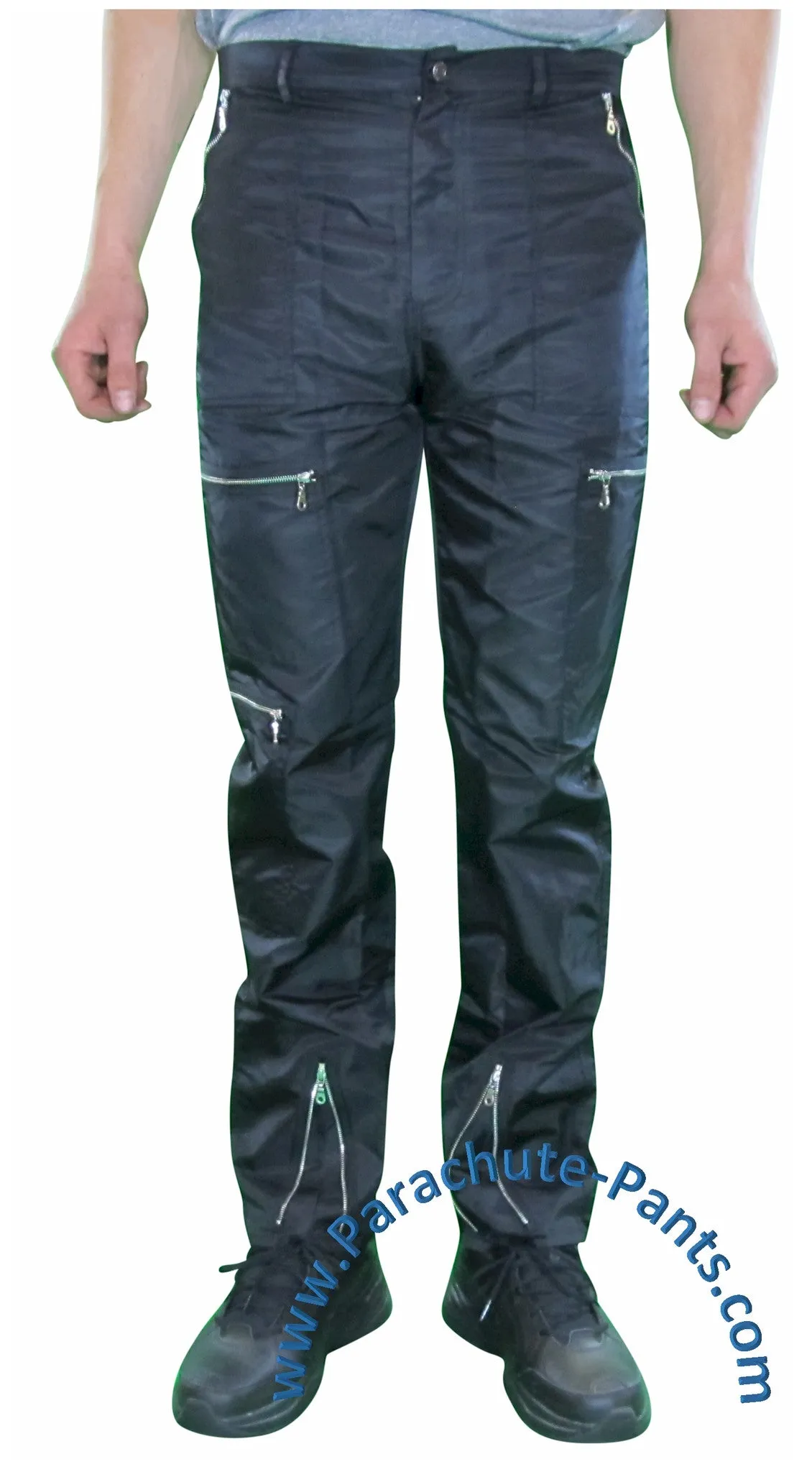 Countdown Black Classic Nylon Parachute Pants with Steel Zippers