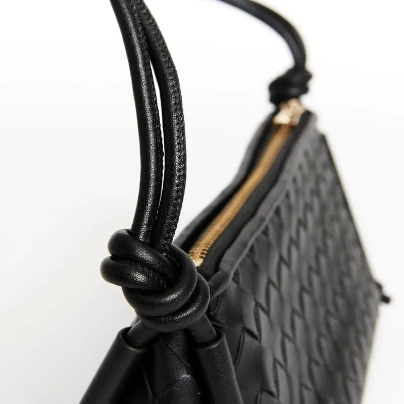 Daniella Triangular Woven Shoulder Bag | Black