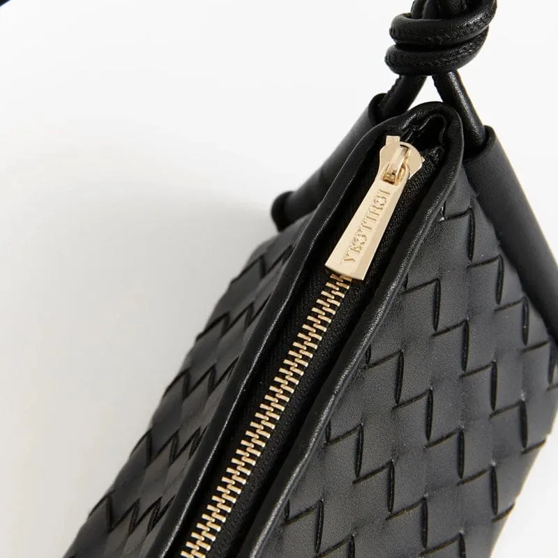 Daniella Triangular Woven Shoulder Bag | Black