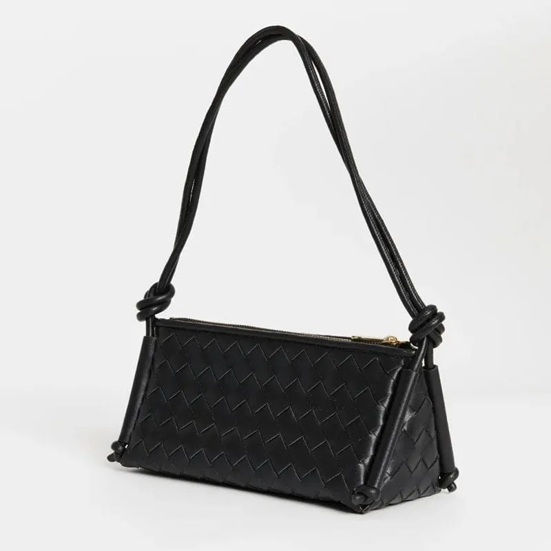 Daniella Triangular Woven Shoulder Bag | Black