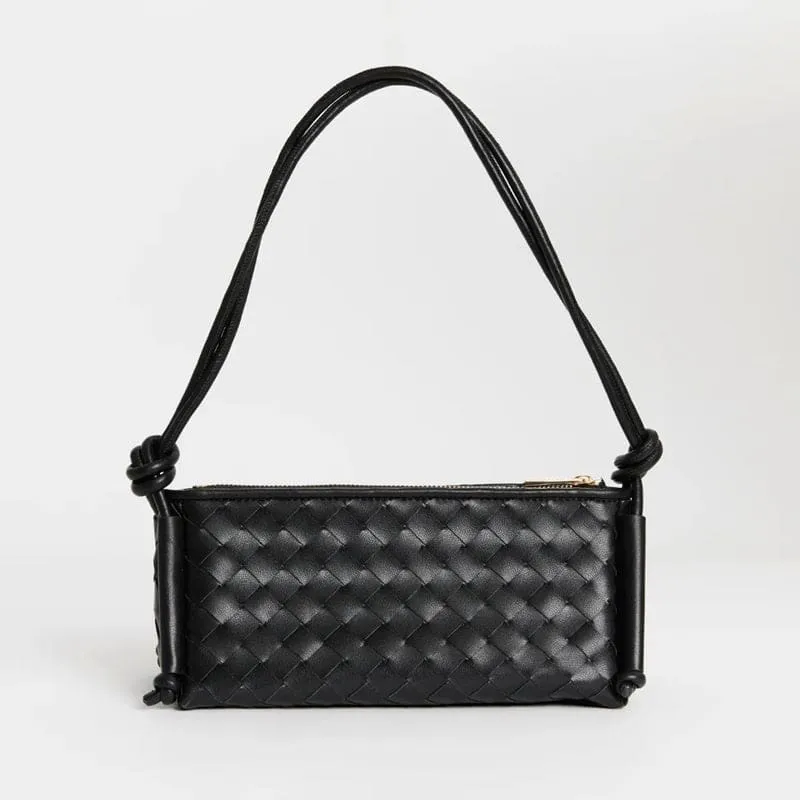 Daniella Triangular Woven Shoulder Bag | Black