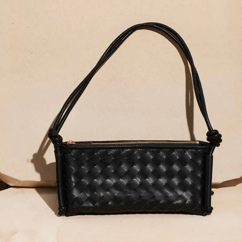 Daniella Triangular Woven Shoulder Bag | Black