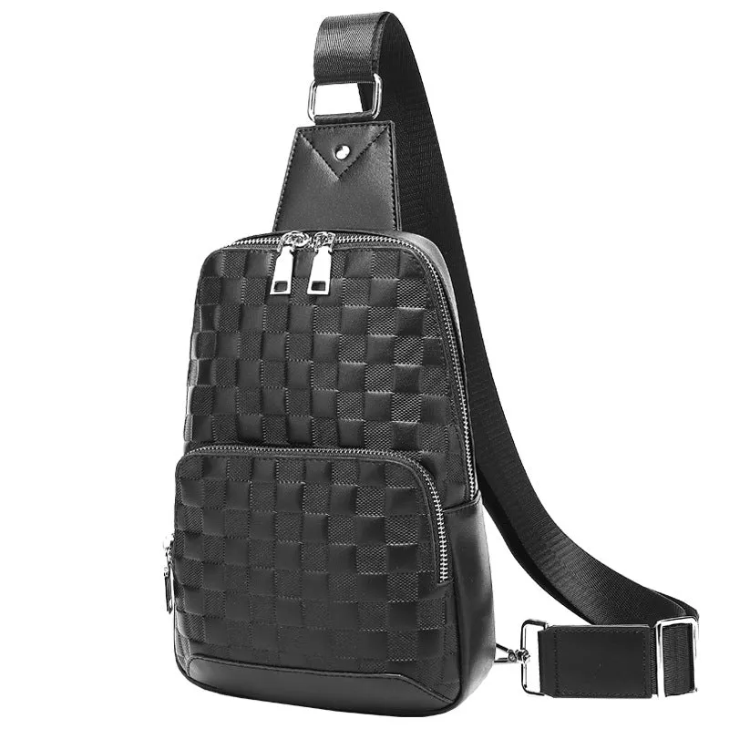 deanwangkt  New Plaid Crossbody Shoulder Bag Casual Fashion Trends Men's Backpack Cowhide Business Men's Chest Bag Genuine Leather