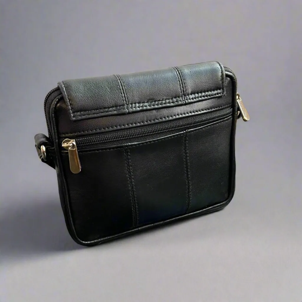 Disco Leather Bag with Double Compartments and Flap Closure