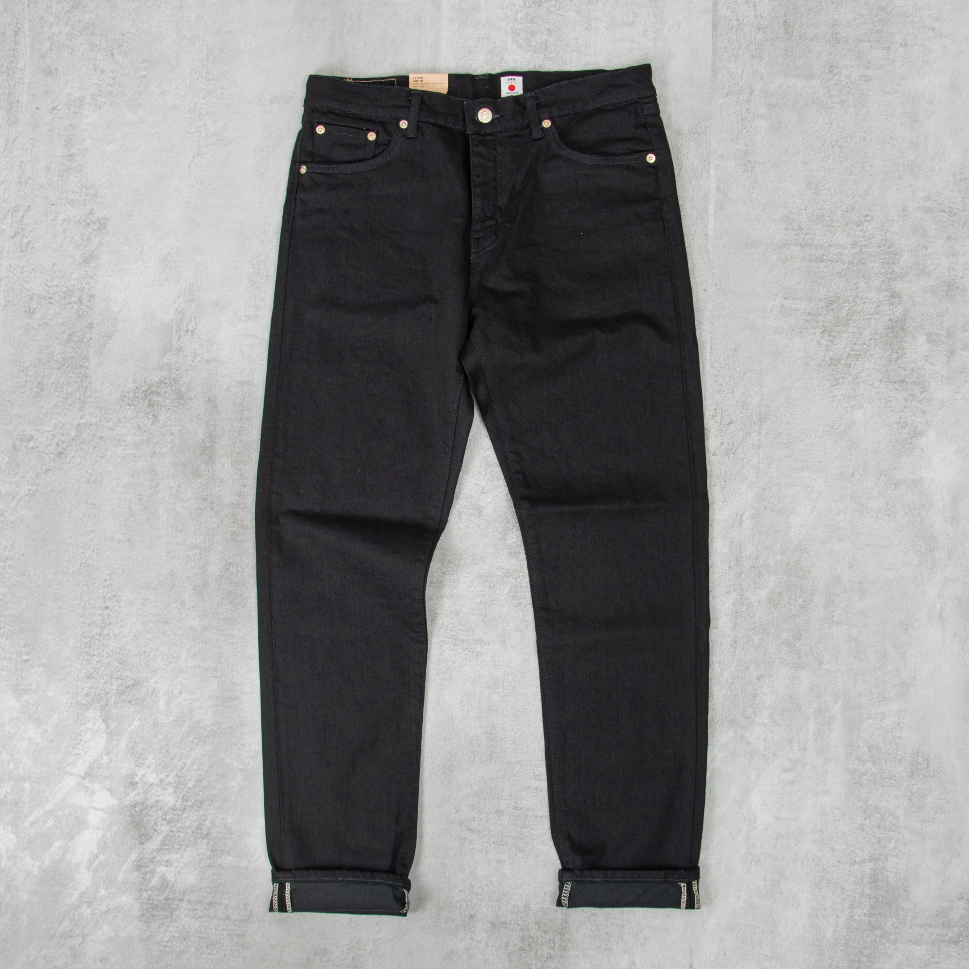 Edwin Slim Tapered Jeans Kaihara Stretch - Black x Black Rinsed