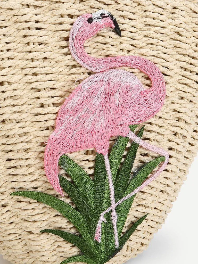 Flamingo Pattern Straw Tote Bag