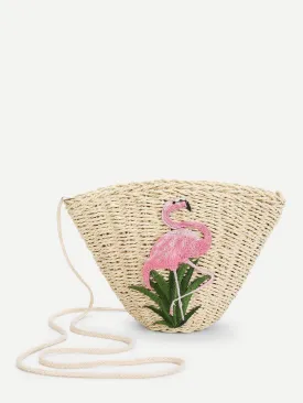 Flamingo Pattern Straw Tote Bag