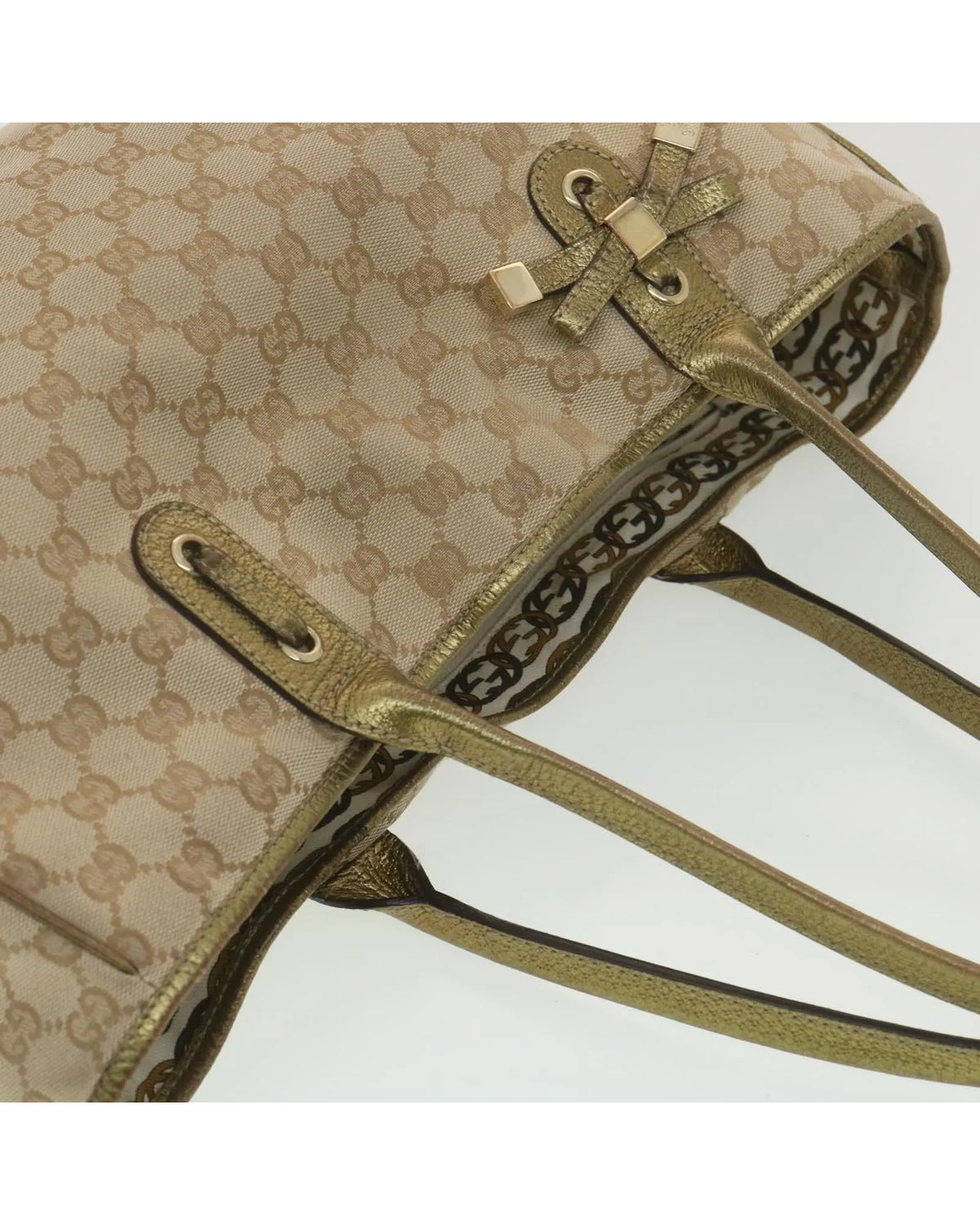 GG Canvas Shoulder Bag Beige Gold 163805 Auth 38395