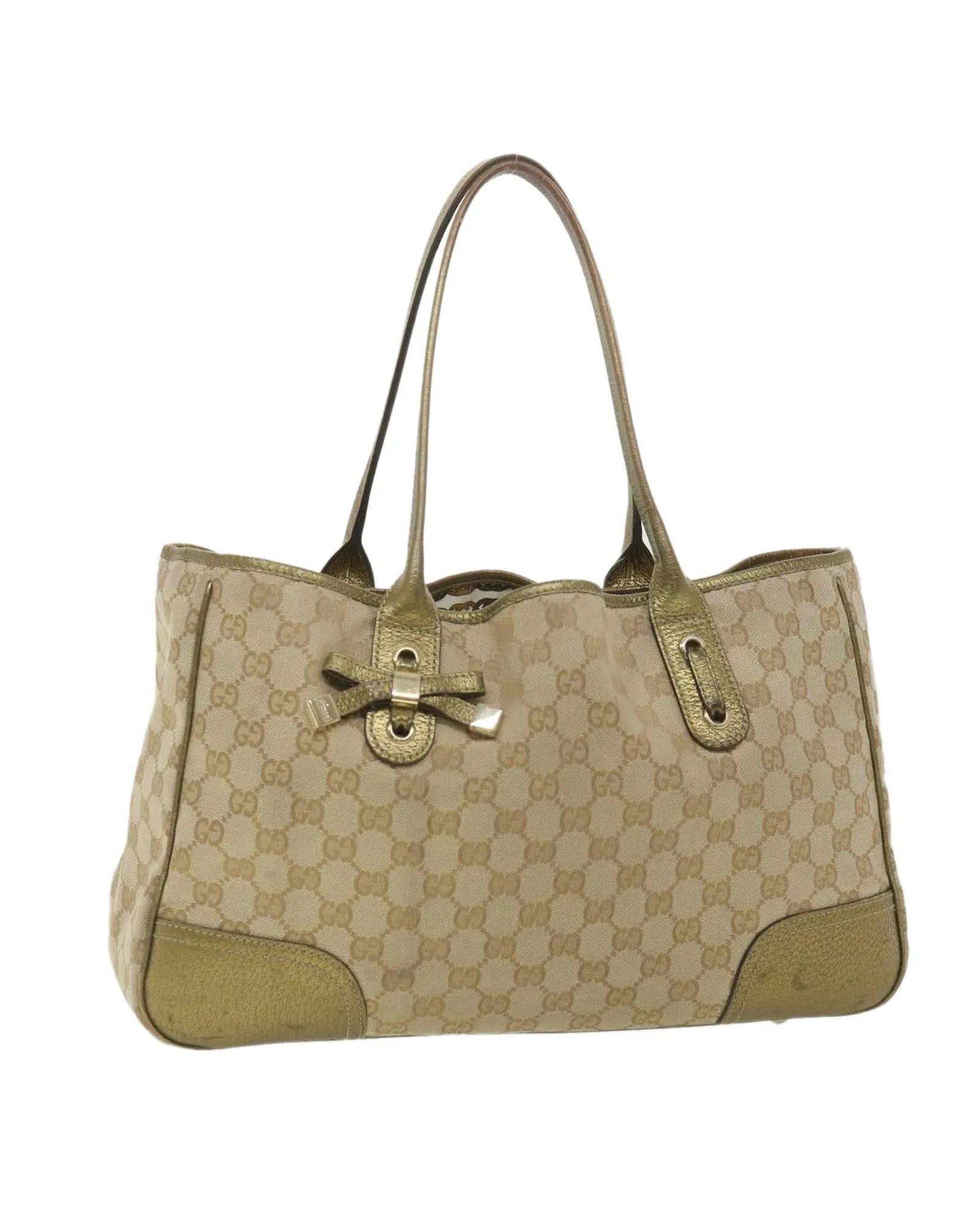 GG Canvas Shoulder Bag Beige Gold 163805 Auth 38395