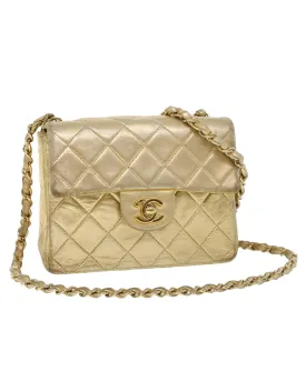 Gold Matelasse Turn Lock Chain Shoulder Bag