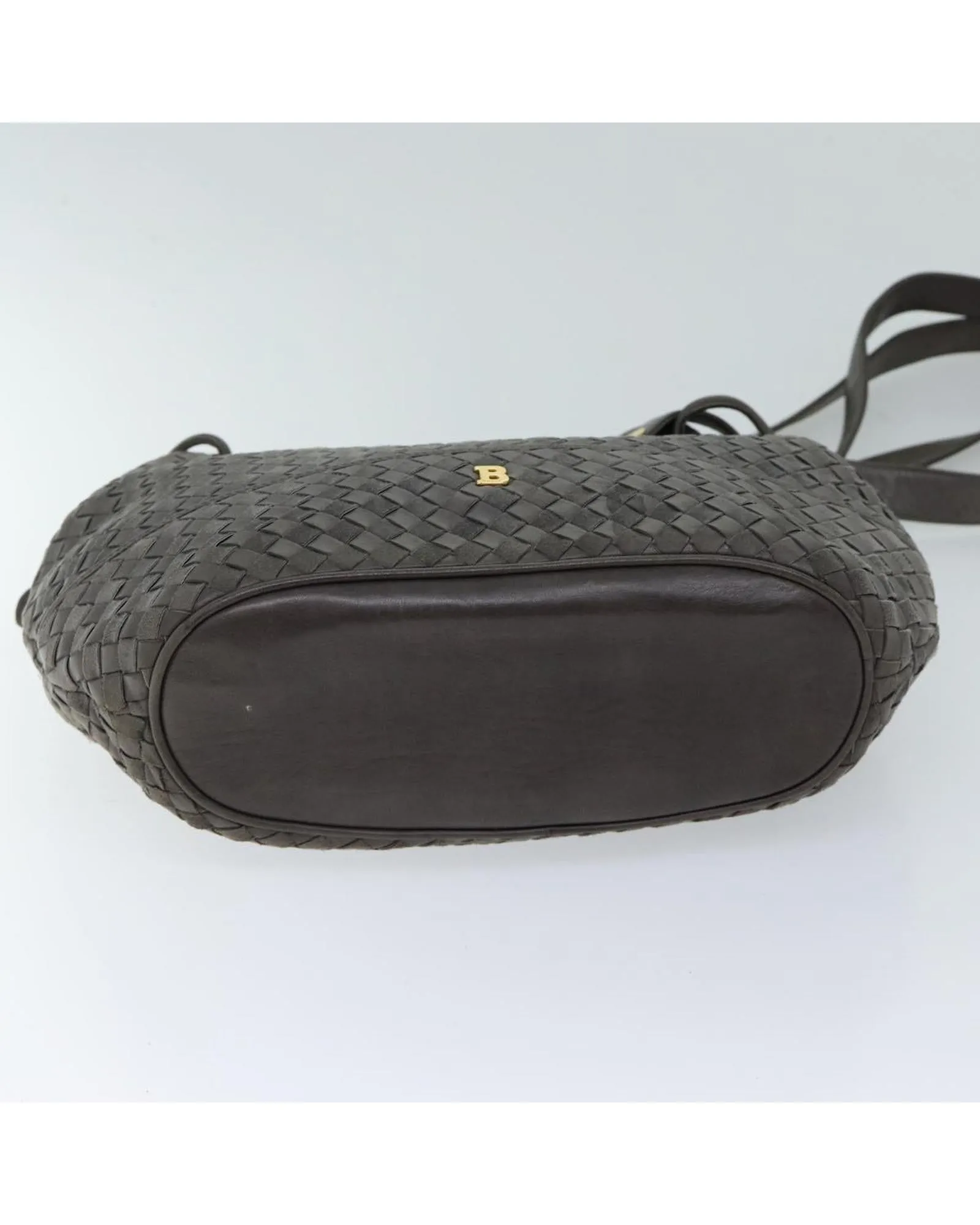 Gray Leather Shoulder Bag with Adjustable Strap