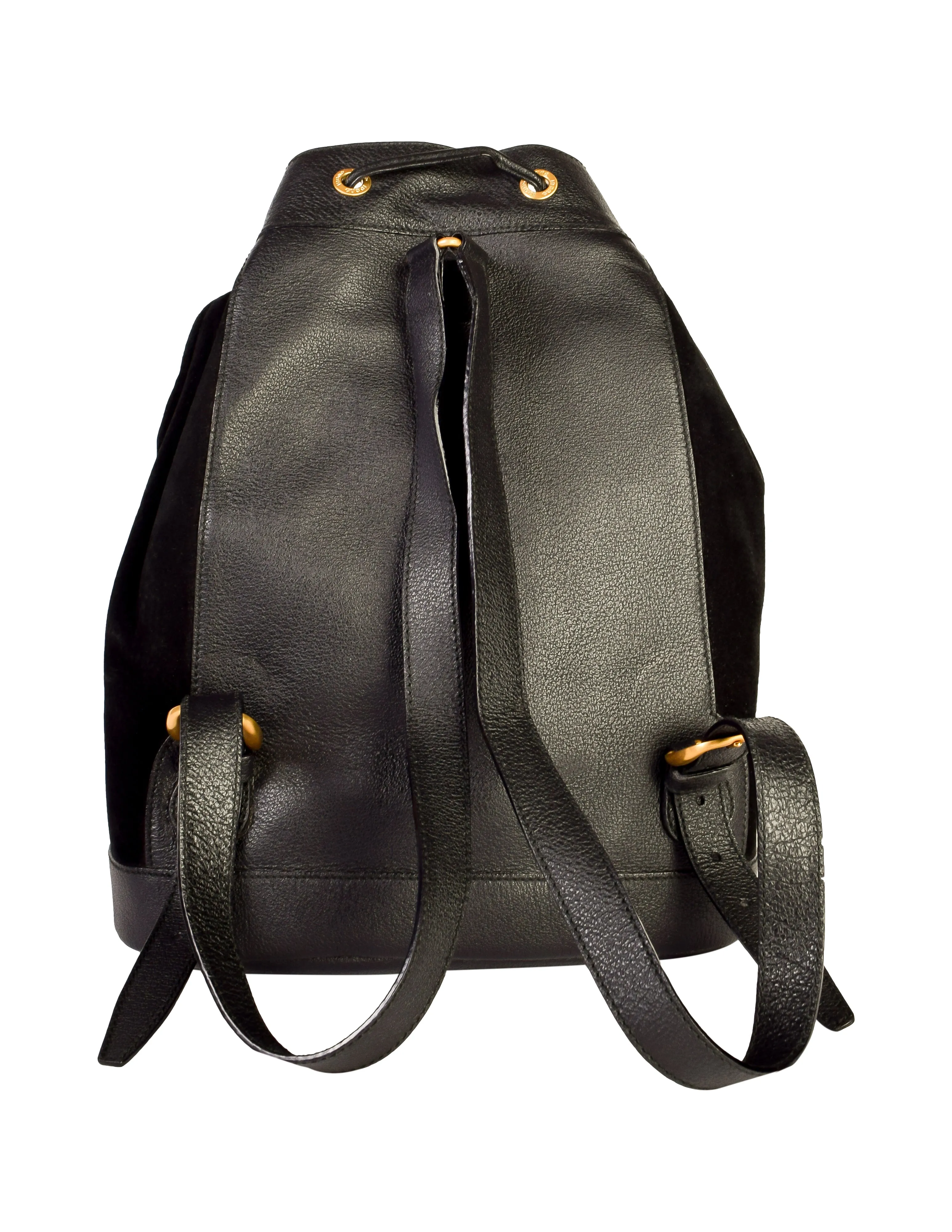 Gucci Vintage 1990s Black Suede Leather Bamboo Handle Backpack