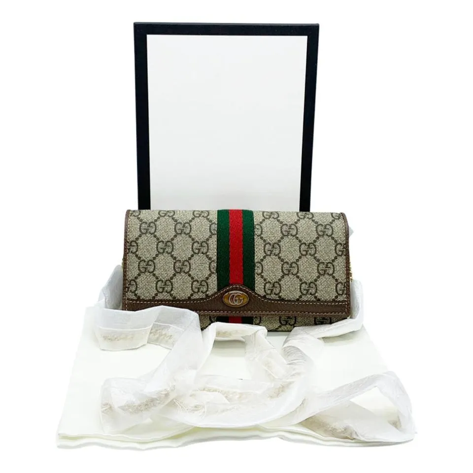 Gucci Wallet on Chain Ophidia Flap Brown Gg Supreme Canvas Shoulder Bag