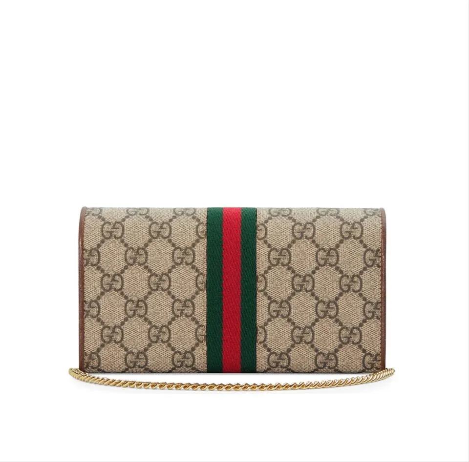 Gucci Wallet on Chain Ophidia Flap Brown Gg Supreme Canvas Shoulder Bag