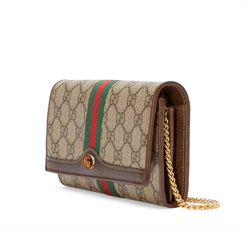 Gucci Wallet on Chain Ophidia Flap Brown Gg Supreme Canvas Shoulder Bag