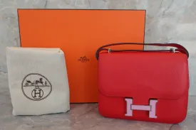 HERMES／エルメス コンスタンス3 ミニ ヴォーエプソン ルージュクー/モーヴシルベストル D刻印 ショルダーバッグ 600070001