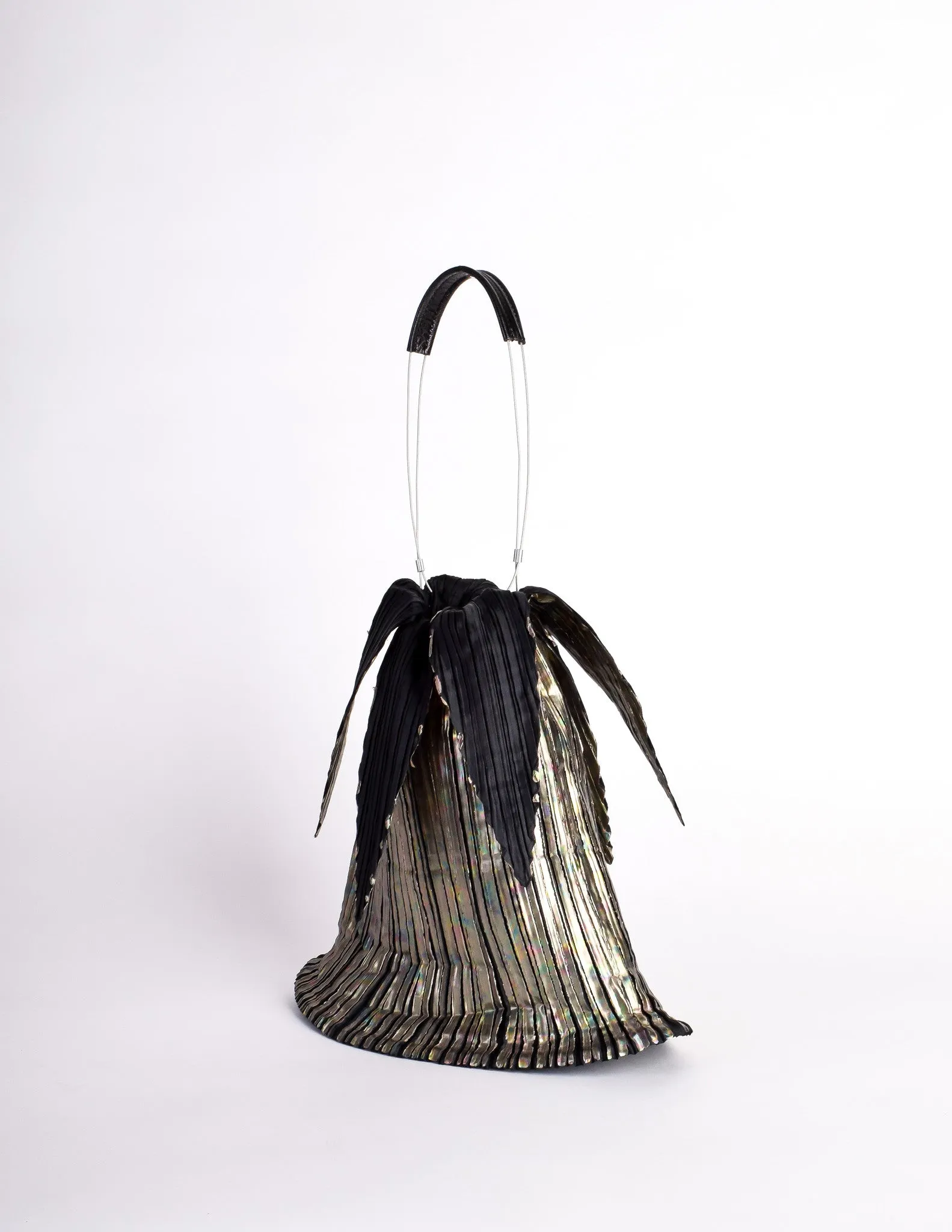 Issey Miyake Vintage Black & Gold Iridescent Pleated Bag