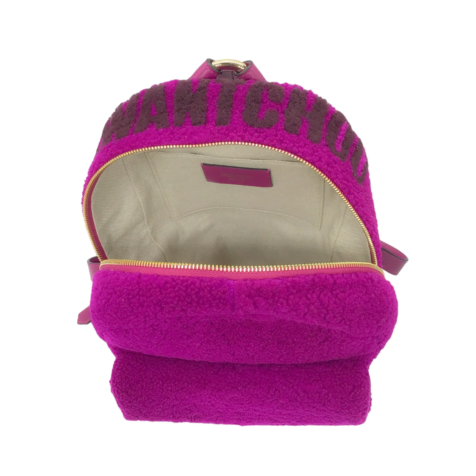 Jimmy Choo Cassie Magenta / Grape I Want Choo Logo Intarsia Sherling Backpack