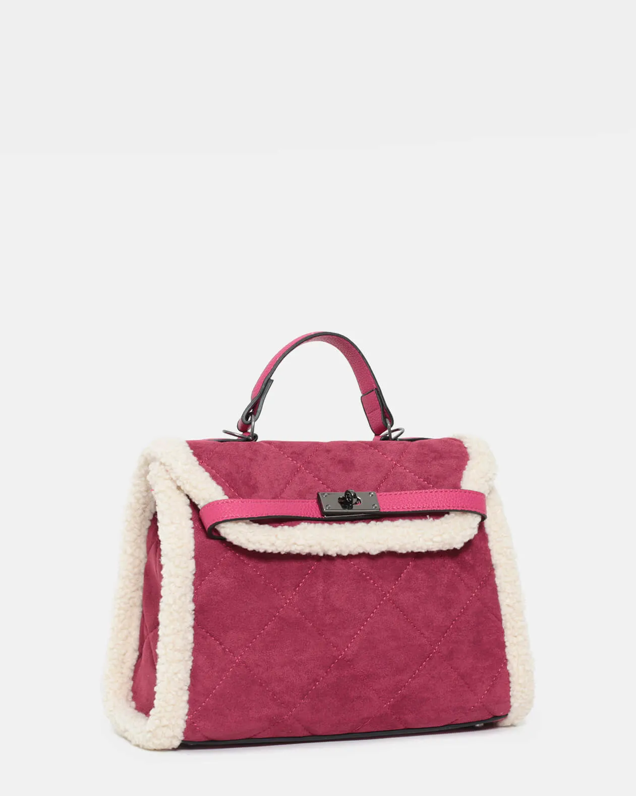 KALLY - borsa bauletto fuchsia scamosciata con finiture teddy/montone