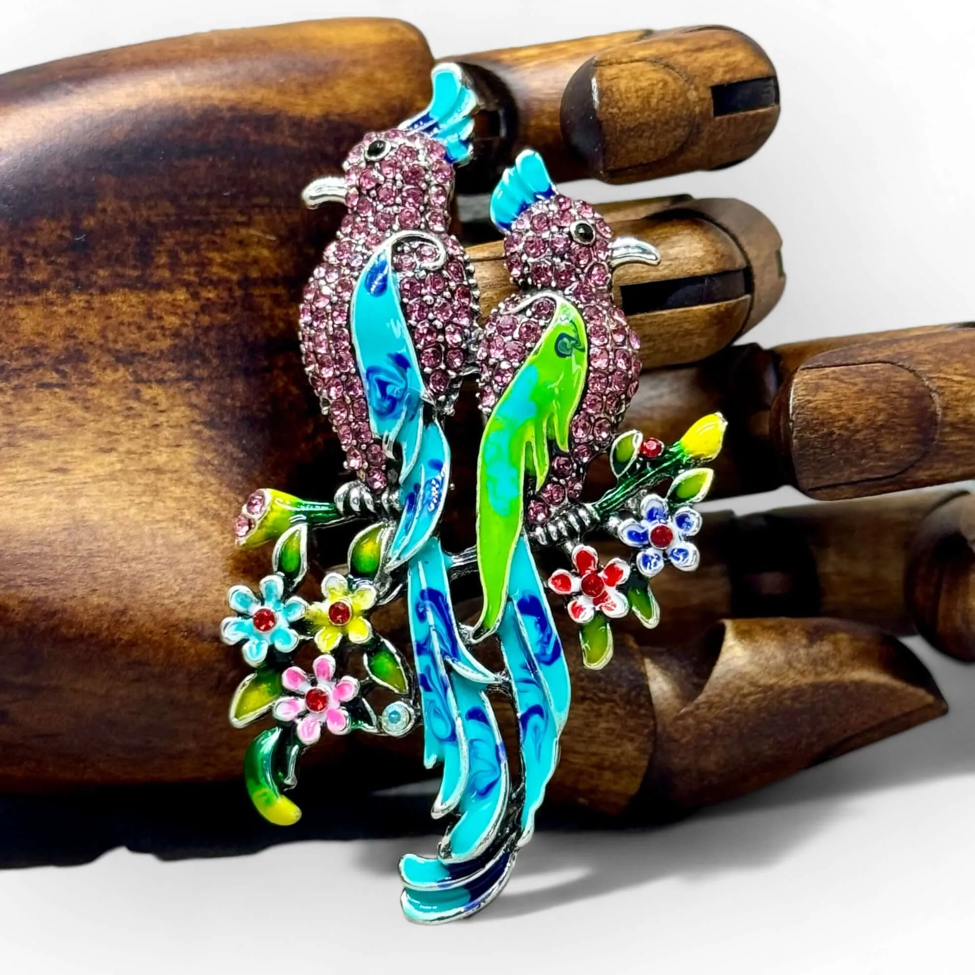 Large Enamel & Rhinestone Parrot Brooch