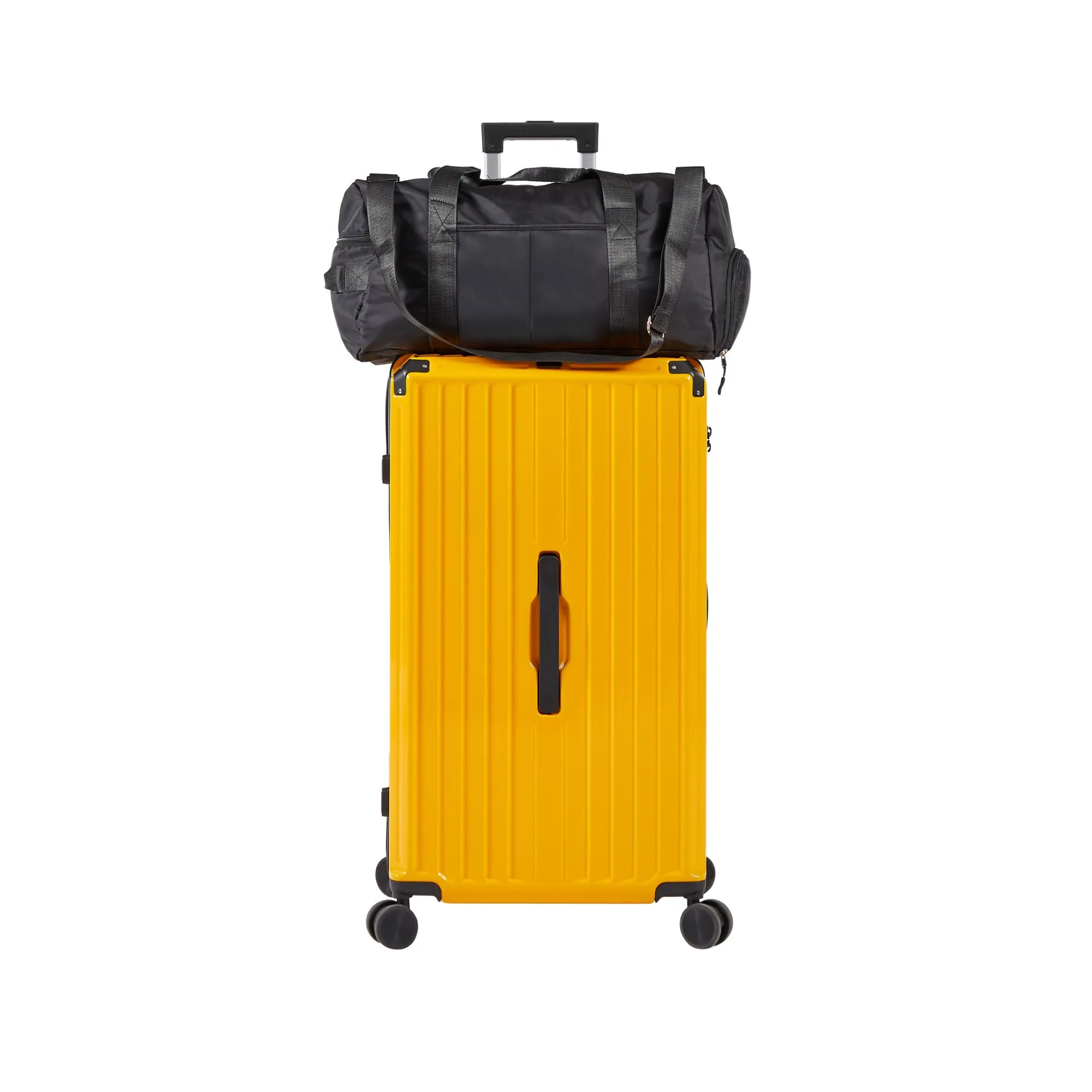 Luggage Set 4 pcs (20"/24"/29"/Travel Bag), PC ABS Durable Lightweight Luggage with Collapsible Cup Holder, 360° Silent Spinner Wheels, TSA Lock, Yellow