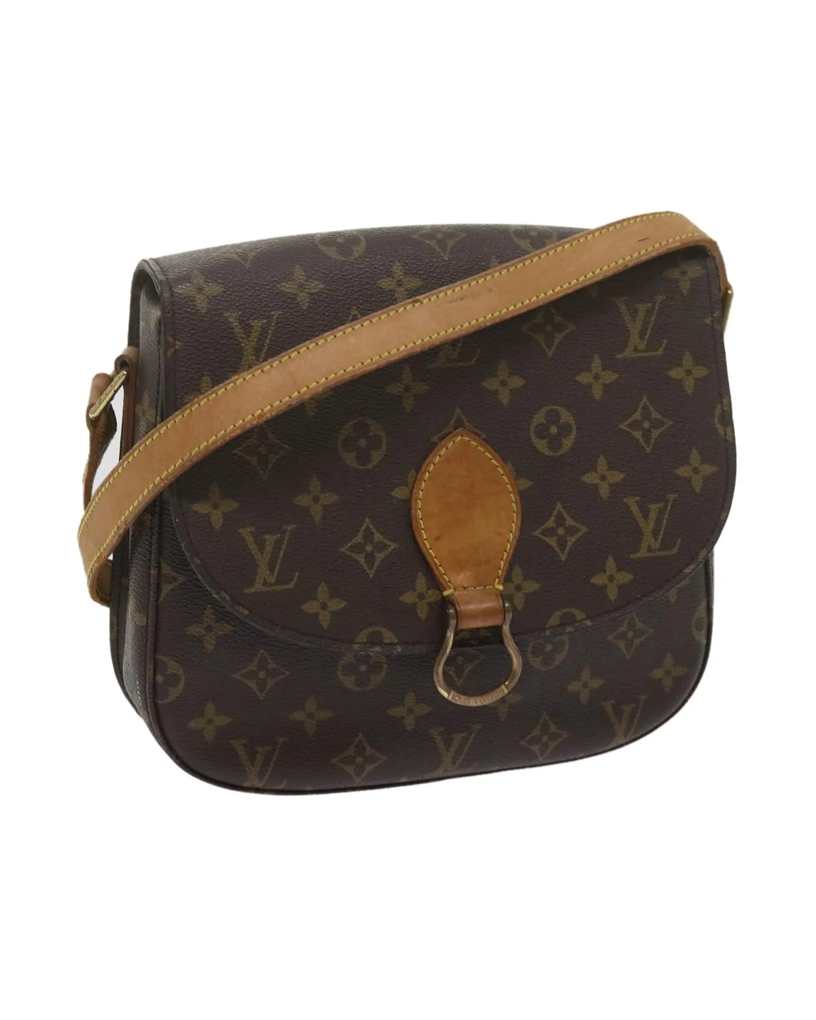 Monogram Canvas Shoulder Bag with Adjustable Strap and Interior Pocket