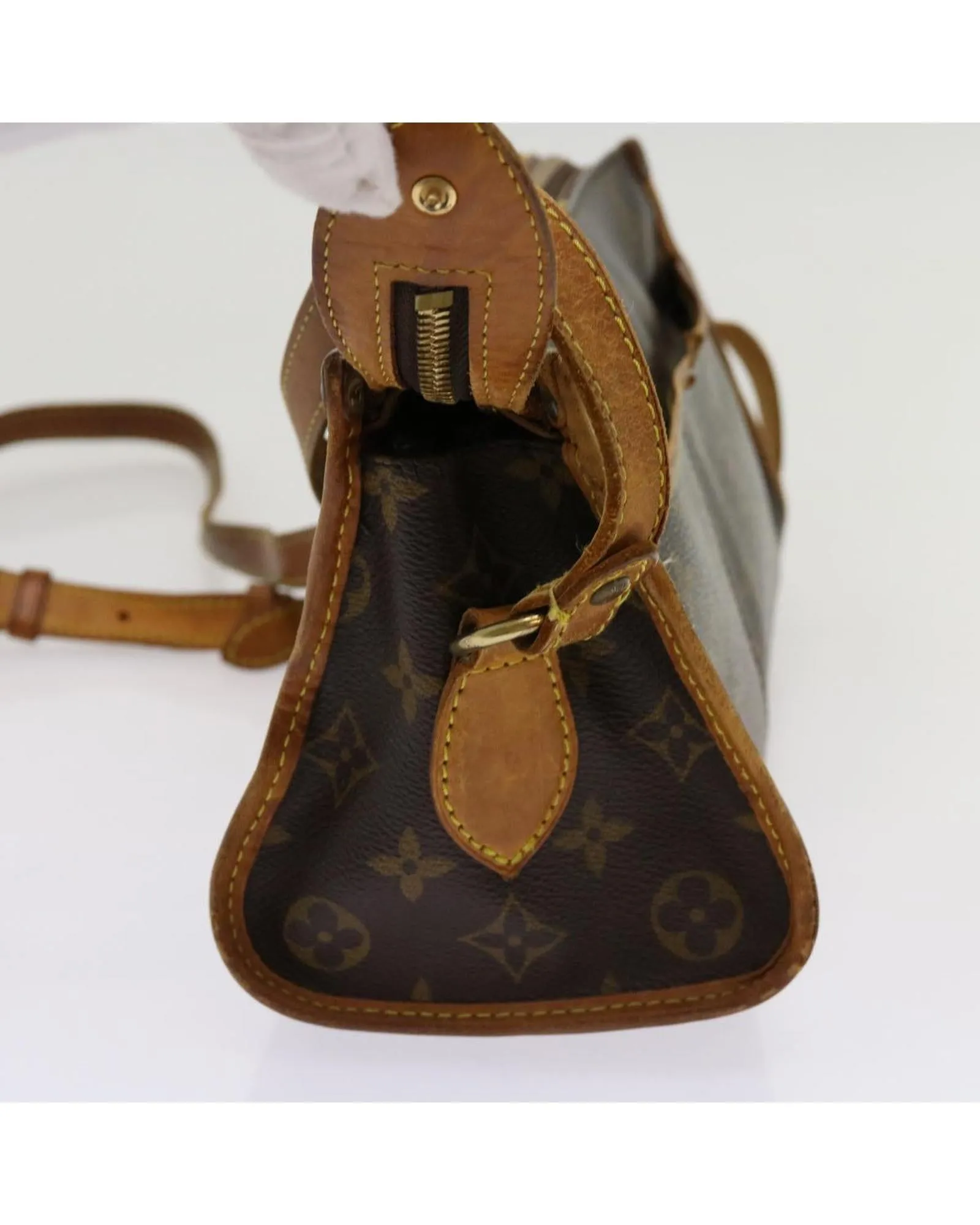 Monogram Shoulder Bag with Long Strap in Canvas Material