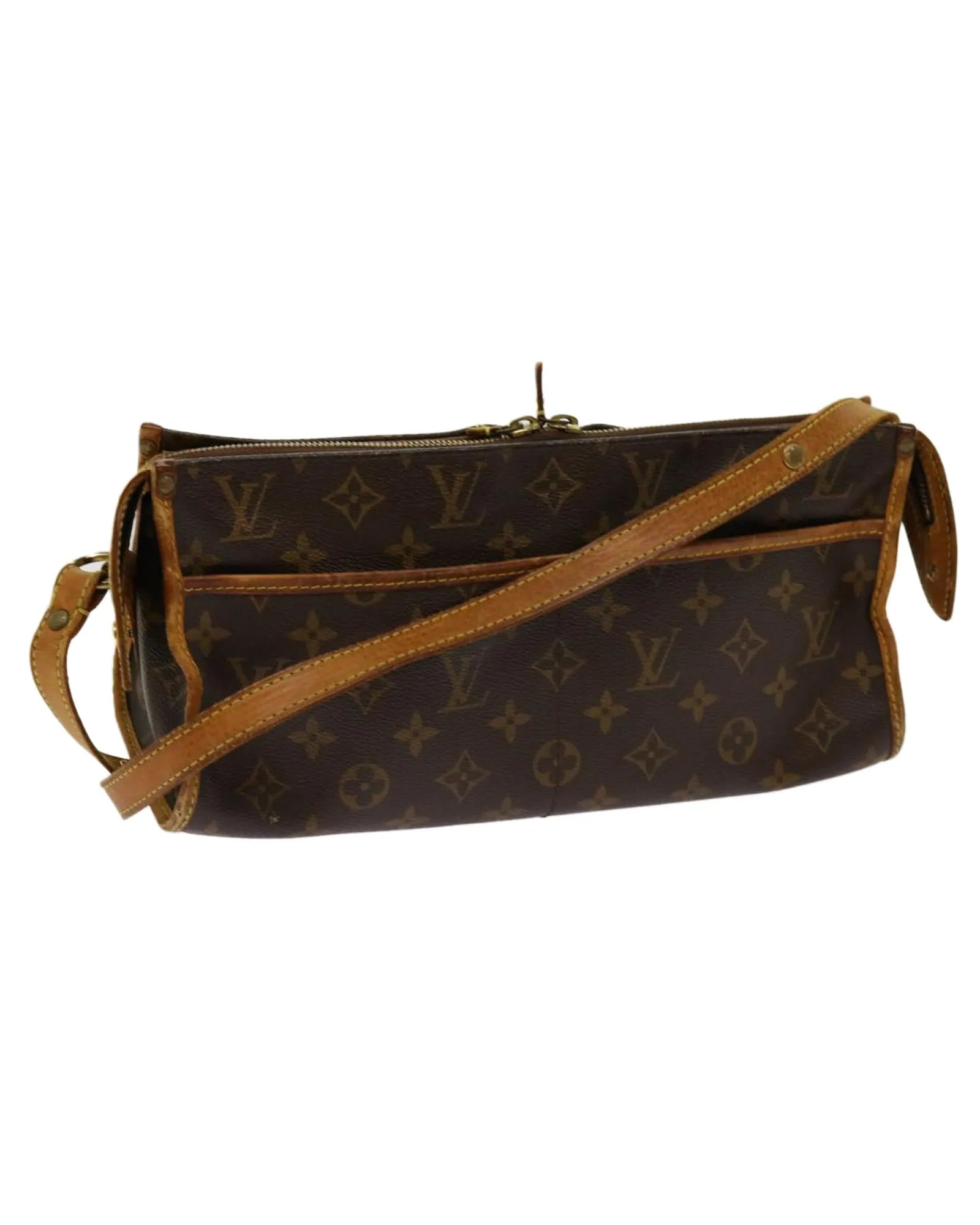 Monogram Shoulder Bag with Long Strap in Canvas Material