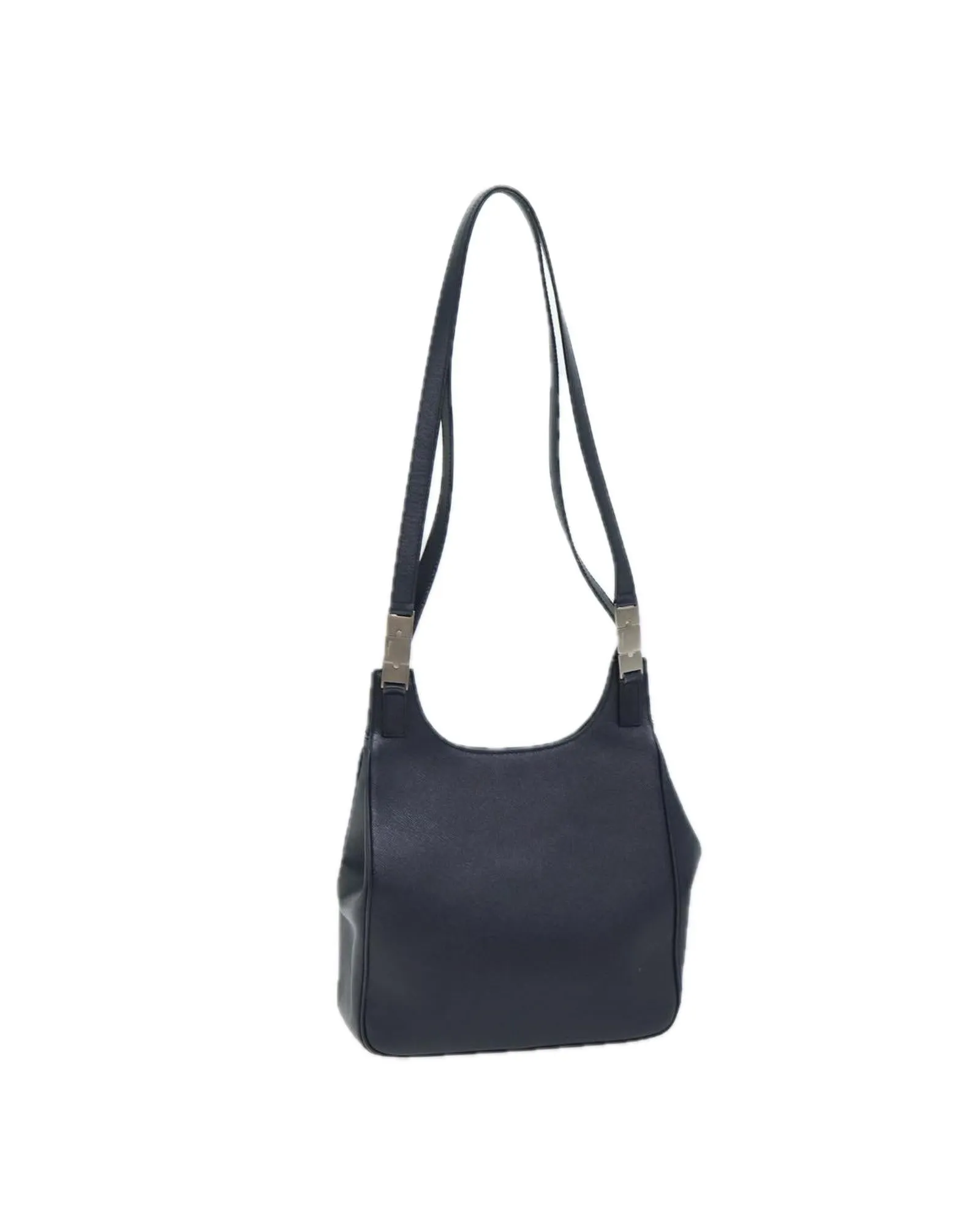 Navy Leather Shoulder Bag with 13.8 Drop