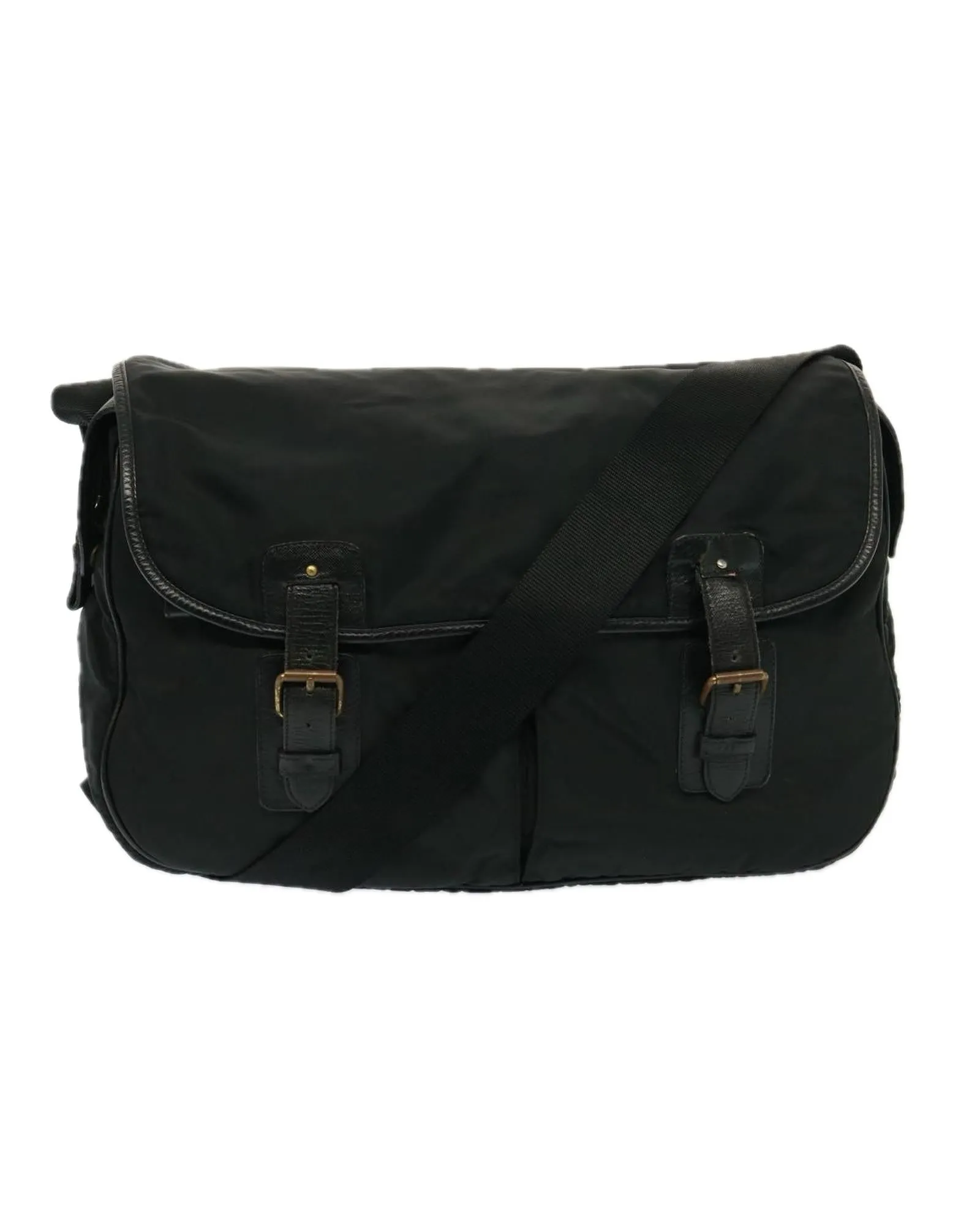 Nylon Shoulder Bag with Adjustable Handle and Leather Trim