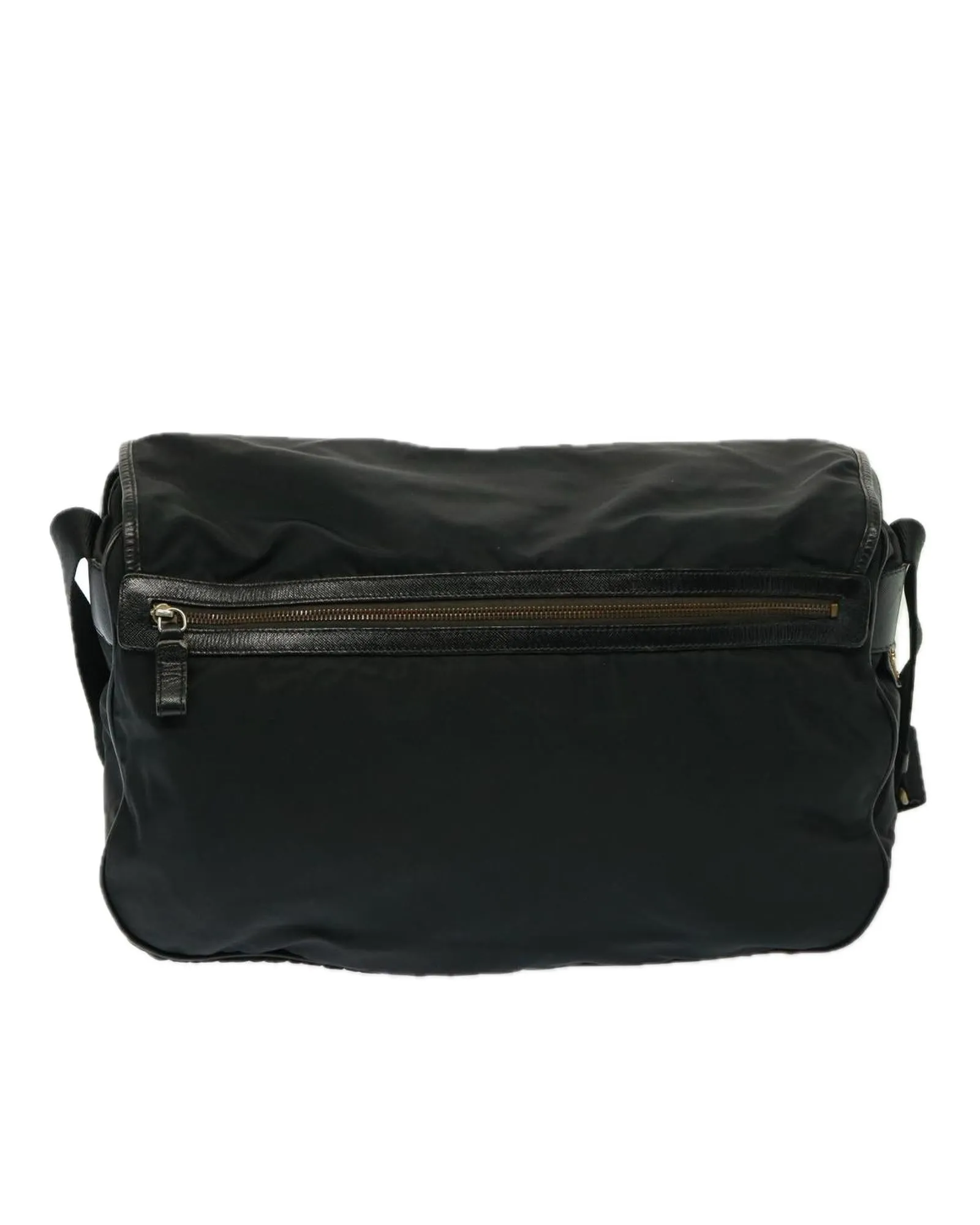 Nylon Shoulder Bag with Adjustable Handle and Leather Trim